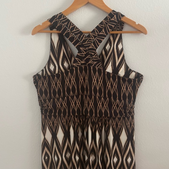 Soma Black & Beige Geometric Maxi Dress Size Large Boho Racerback Stretch - Picture 5 of 12